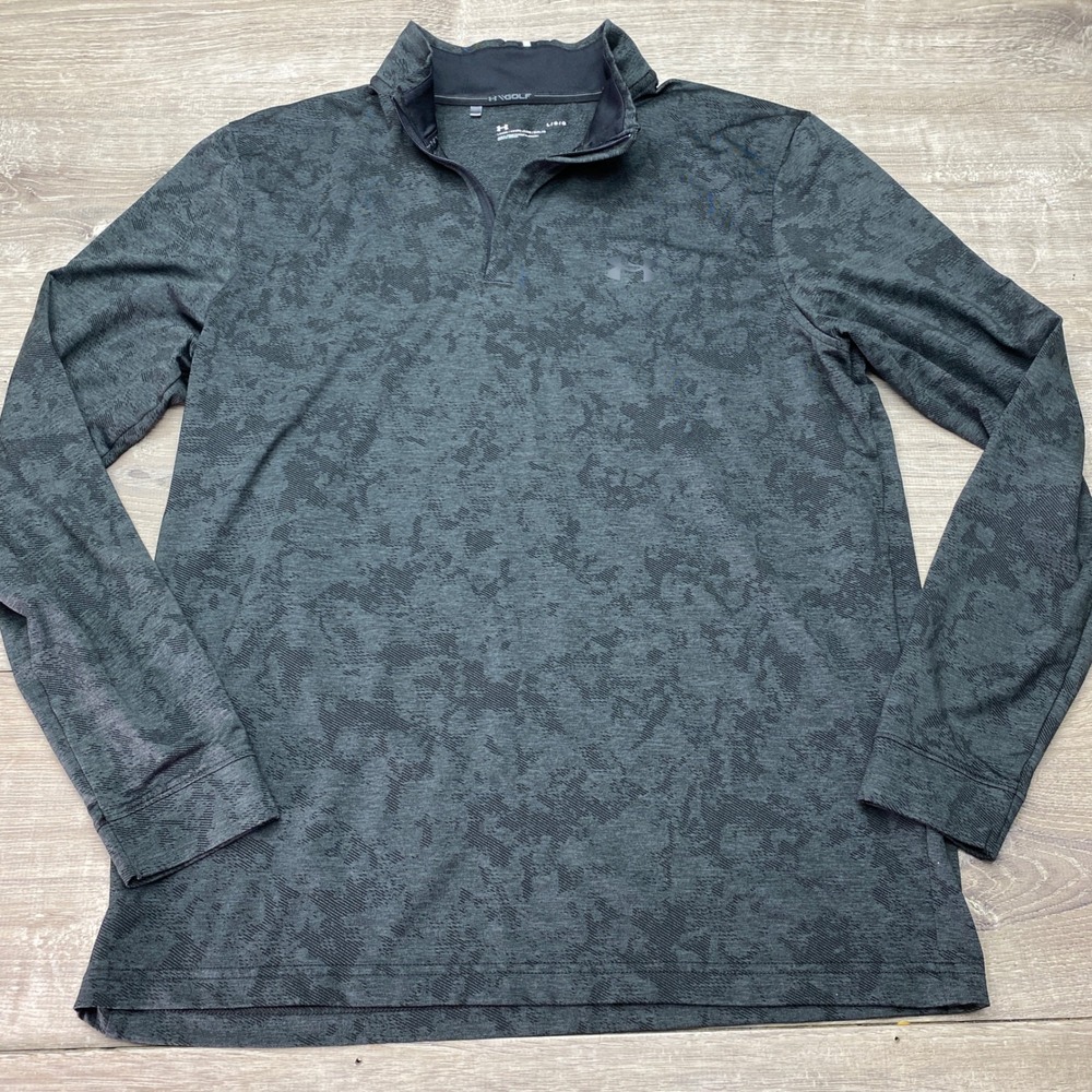 Under Armour Shirt Golf 1/4 Zip Mens L‎ Black Camo Polyester Performance 1387126